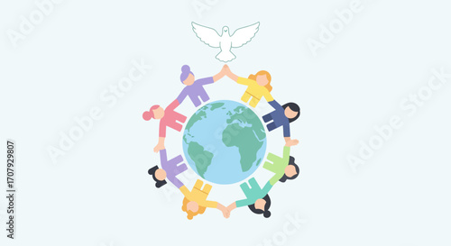 Diverse Children Holding Hands Around Planet Earth for Global Peace.