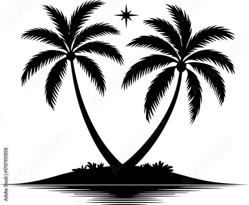 Serene tropical palm trees silhouette island paradise summer vacation beach vibes silhouette