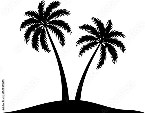 Silhouetted palm trees on hilltop tropical beach scenery for relaxation and vacation themes silhouette
