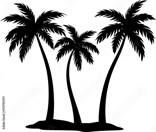 Silhouette of three tropical palm trees on sandy ground perfect for design projects silhouette