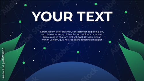 Abstract Technology and Ecology Background. Global Network Connection and Green Planet Concept. Vector Landing Page Template.