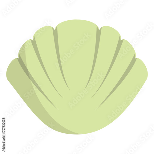 A serene seashell resting on a sandy beach with gentle waves and a clear blue sky