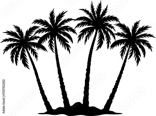 Silhouette of four palm trees revealing tropical island vibes and beach scenery silhouette