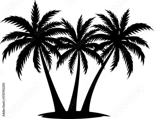 Silhouetted trio of palm trees evokes tropical beach paradise summer vacation vibes silhouette