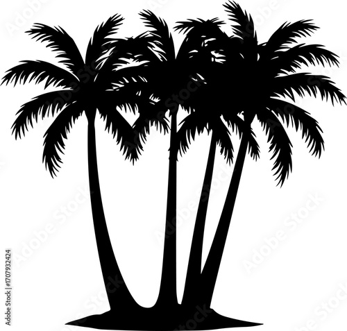 Silhouette of lush tropical palm trees on a bright white canvas evokes paradise silhouette