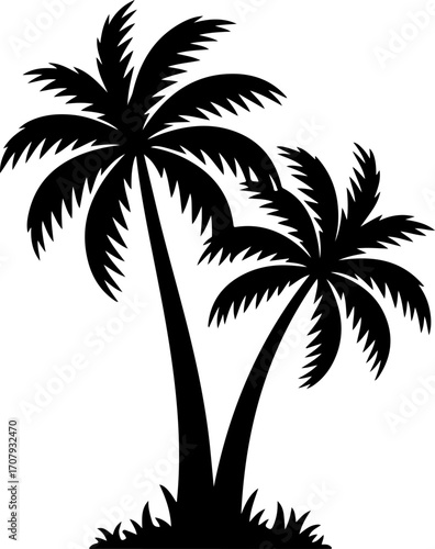 Silhouette of two tropical palm trees in a natural setting silhouette