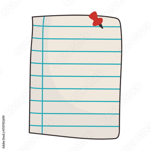 Blank notepad with blue lines and a red pushpin, set against a minimalist background