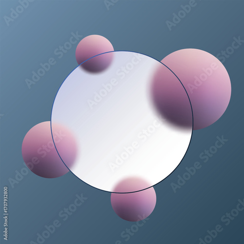 Abstract background with four pink balls and a glass circle. Eps 10