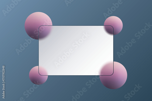Futuristic design with floating pink orbs and a transparent panel on a blue background. Eps 10