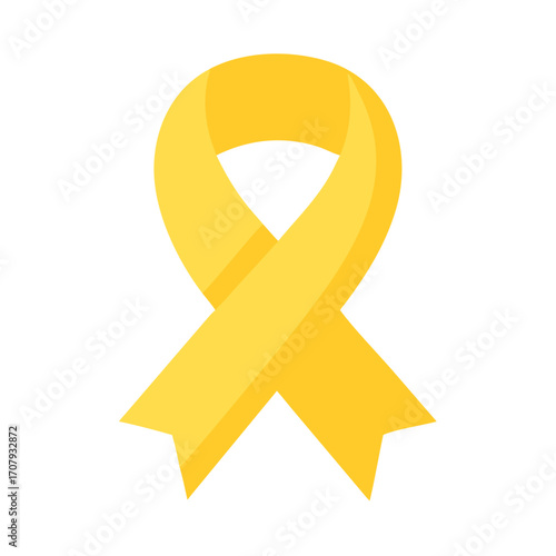 Colored vector icon of a yellow crossed ribbon, symbolizing cancer awareness, oncology support, and health campaigns, isolated on a transparent background
