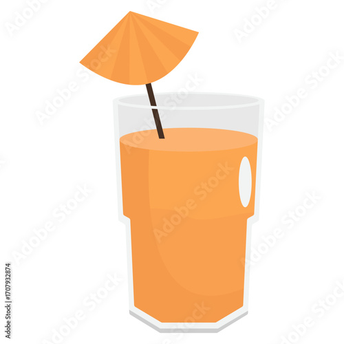 Refreshing summer drink with a vibrant orange umbrella on a sunny day by the beach