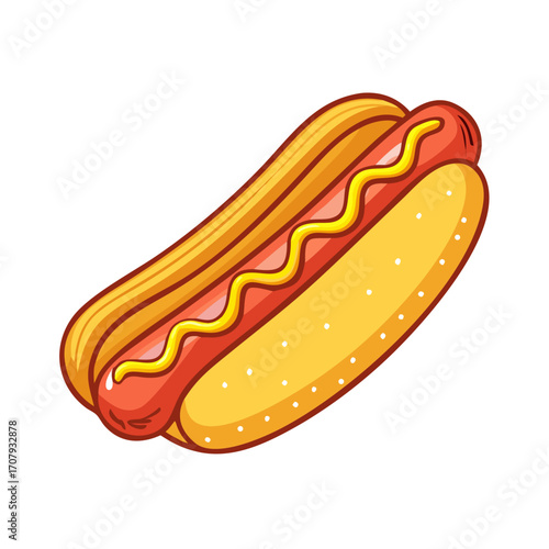 Colored vector icon of a hot dog, symbolizing fast food, snack, and casual dining. Isolated on a transparent background