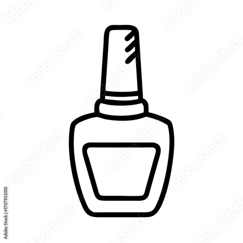 Minimalist black outline vector icon of a nail polish bottle, symbolizing beauty, manicure, and cosmetic care. Isolated on a transparent background