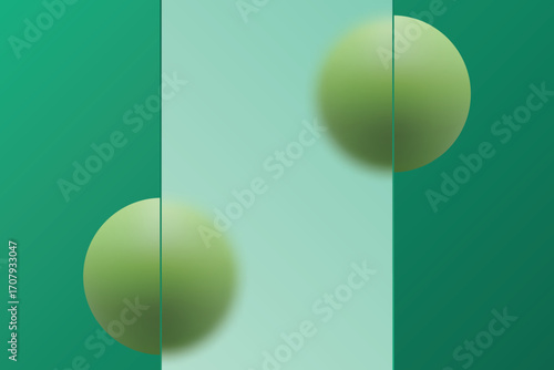 Futuristic background with two spheres and a frosted glass strip. Eps 10