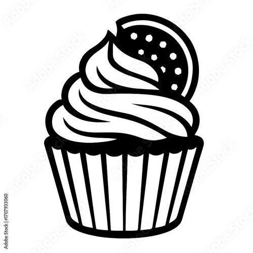 Vector Illustration of a Cupcake with a Cookie Topping. A Graphic for Bakery and Dessert Themes.