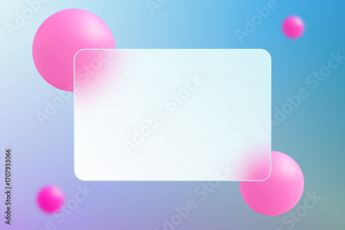 Abstract design with a Glass Morphism effect and pink spheres. Eps 10
