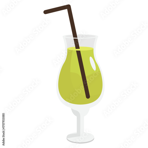 Refreshing green beverage in a clear glass with a straw, set against a minimalist background