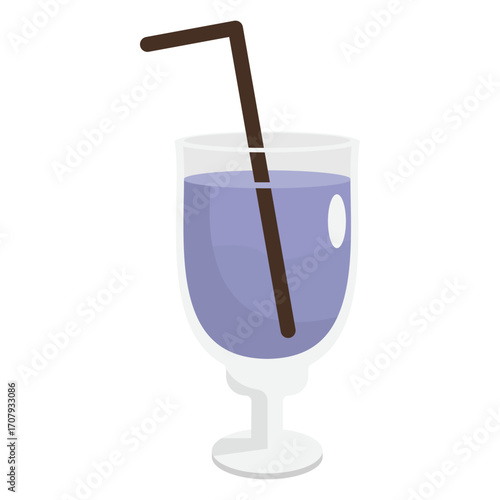 A refreshing purple drink in a clear glass with a brown straw, set against a simple white background