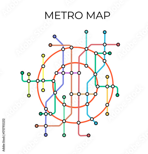 Metro stations and plan of subway with. Fictional metro map of underground. Layout of public passenger transport. Vector
