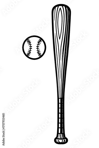 Vector Illustration of a Baseball Bat and Ball. A Graphic for the Sport, Game, and Athletic Themes.