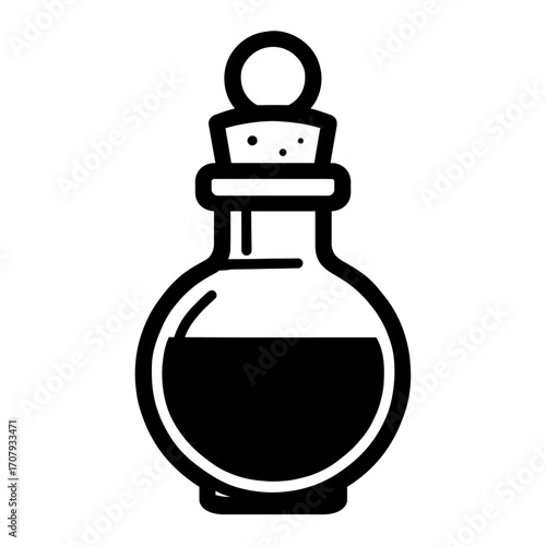 Vector Icon of a Glass Bottle with a Cork Stopper. A Graphic for Chemistry, Science, and Apothecary Themes.