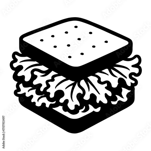 Vector Illustration of a Square Sandwich with Lettuce. A Graphic for Food, Lunch, and Vegetarian Themes.