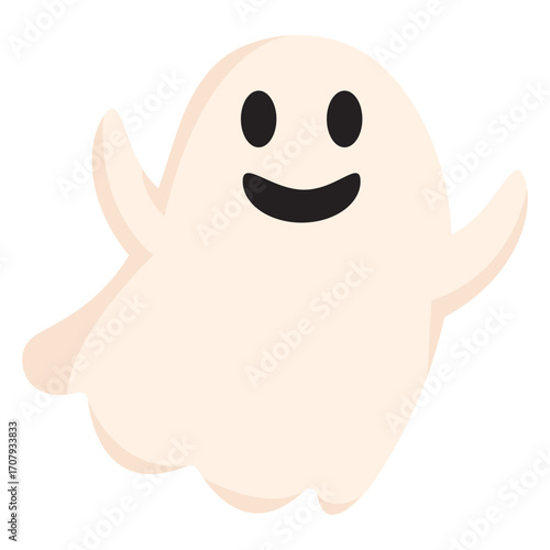 Playful cartoon ghost character with a friendly expression floating in a whimsical background