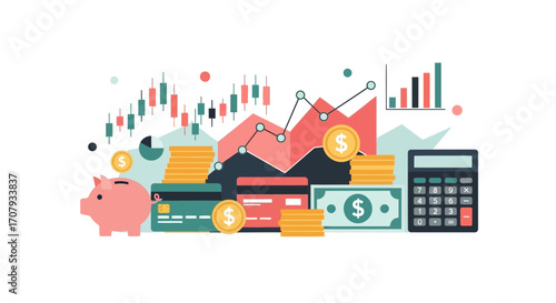 Financial planning and investment concept with money elements.
