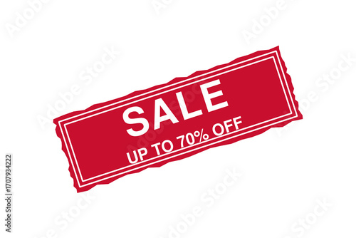 Red sale tag with text SALE and UP TO 70% OFF.