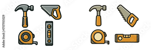 Collection of essential construction, carpentry, and home improvement hand tools for various building and repair projects