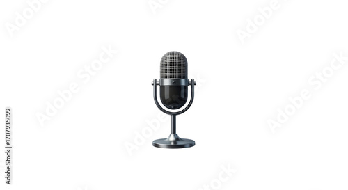 Isolated classic retro style microphone used in broadcasting and radio industry