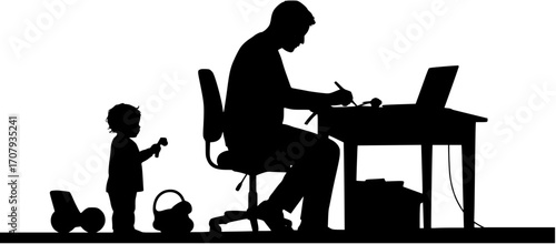 Father Working While Child Plays Nearby Silhouette
