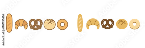 Freshly baked bread assortment with croissants, bagels, and rolls for breakfast
