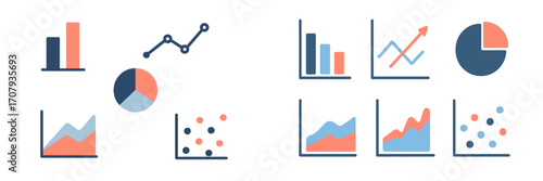 Essential data visualization charts for financial analysis and statistical reporting including bar, line, pie, and area graphs