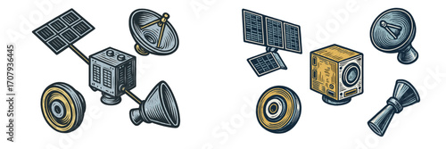 Space satellite communication technology elements and orbital spacecraft components for exploration