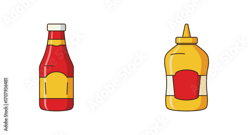 a cartoon depiction of ketchup and mustard bottles side by side