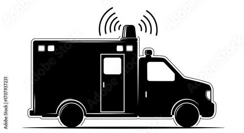A black silhouette of an emergency response vehicle equipped with a communication antenna.