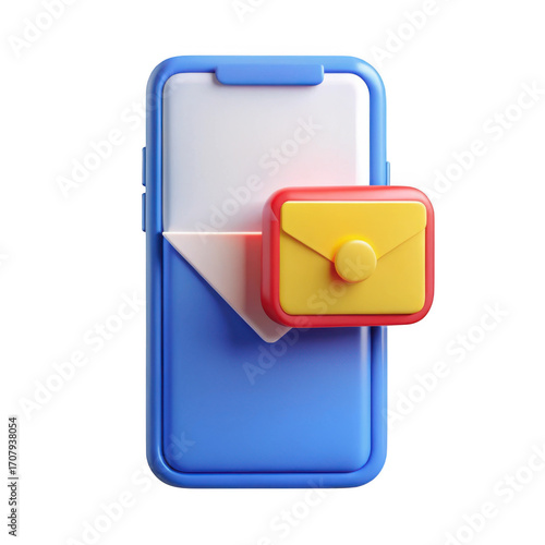 3d smartphone with email notification isolated on transparent background