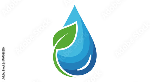 A stylized water droplet encompassing a green leaf, symbolizing purity and environmental consciousness.