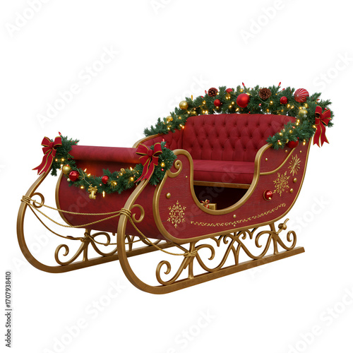 Festive Santa sleigh with Christmas lights and ornaments