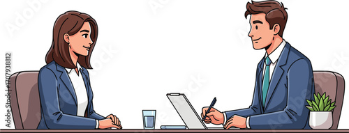 Business interview, professional meeting, job candidate and recruiter, office discussion, formal attire, hiring process, corporate environment, career opportunity, teamwork, business communication.