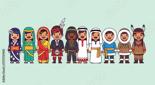 Diverse Cultural Representation A Cartoon Display of People from Various Countries
