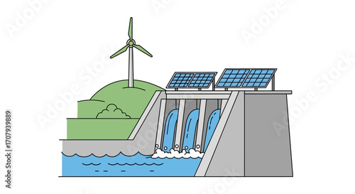 Hydroelectric Dam with Solar and Wind Power.