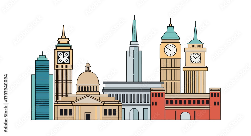 Fototapeta premium Iconic City Skyline With Famous Landmarks.