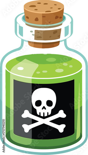 Poison bottle with skull and crossbones warning symbol, ready for use in a spooky or dangerous context.