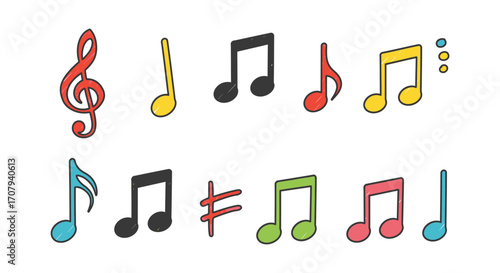 Obraz na plátně musical notes icons in various colors and styles