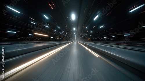 Light trail highway tunnel motion speed futuristic night neon