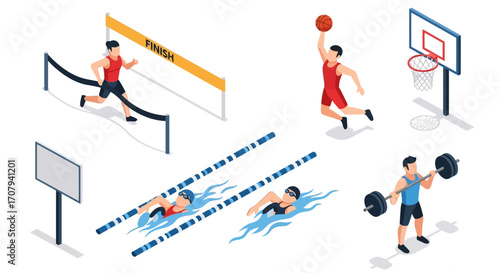 Isometric Collection of Athletes in Different Sports Activities.
