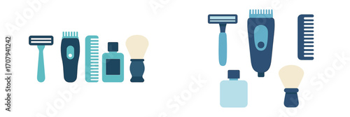 Essential men's grooming tools and shaving accessories for daily personal hygiene routine