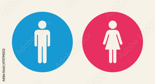 Gender Symbol Icons Modern Blue and Pink Circular Toilet Signage for Public Restrooms